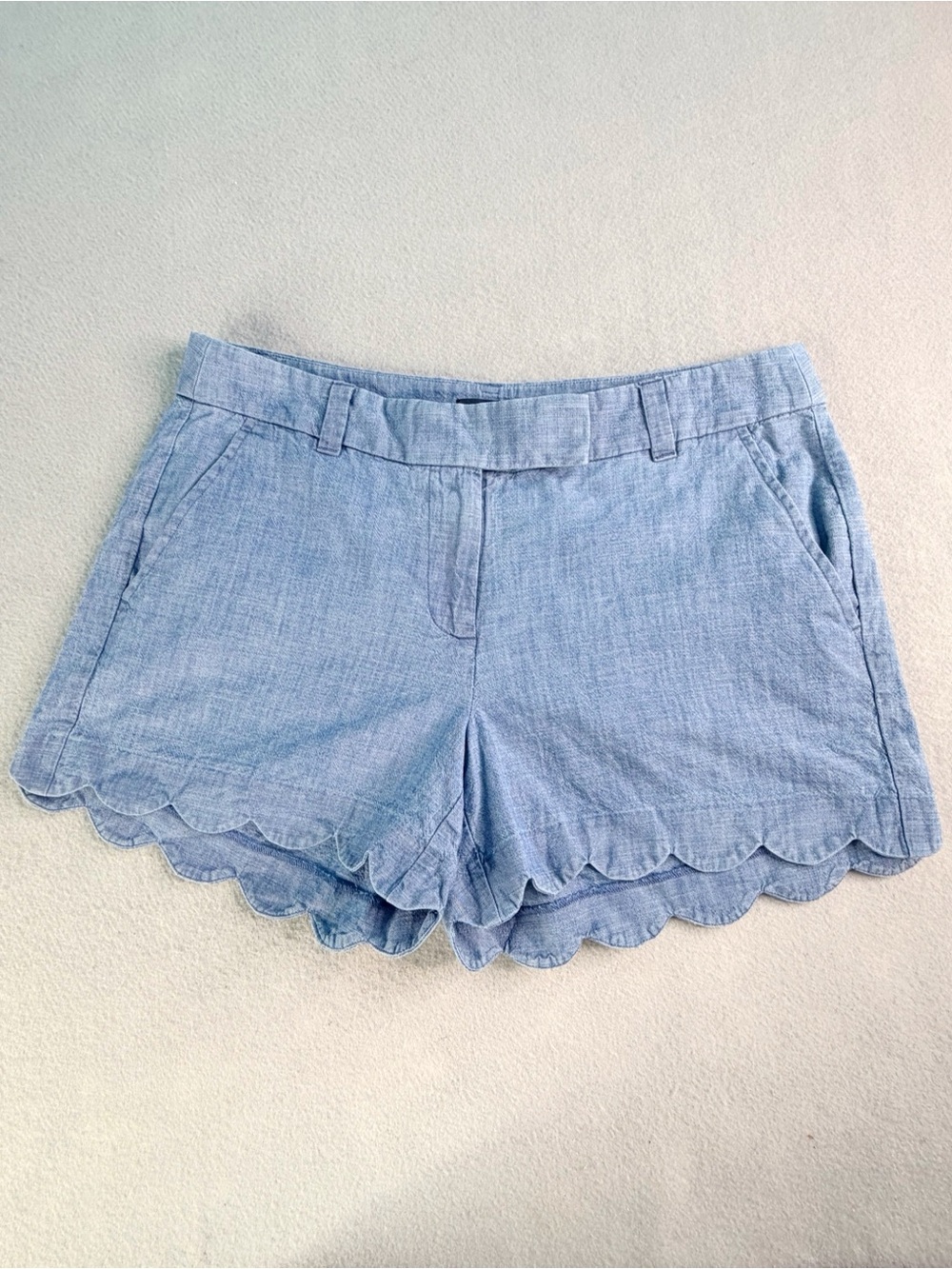 J Crew Blue Chambray Scalloped Feminine  Shorts Women's Size 6 Blue Coastal